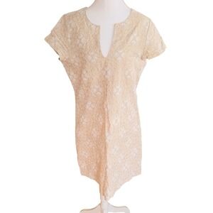 Vineyard Vines Womens Linen Embroidered Shift Dress Tan White Floral Size 6